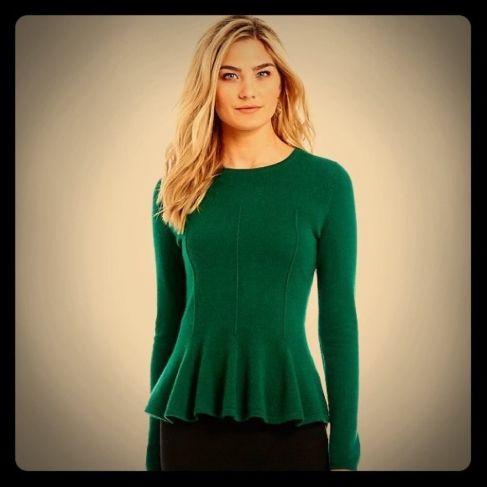 ANTONIO MELANI 100% Cashmere Peplum Hem Sweater Moss Green | S - Picture 8 of 8